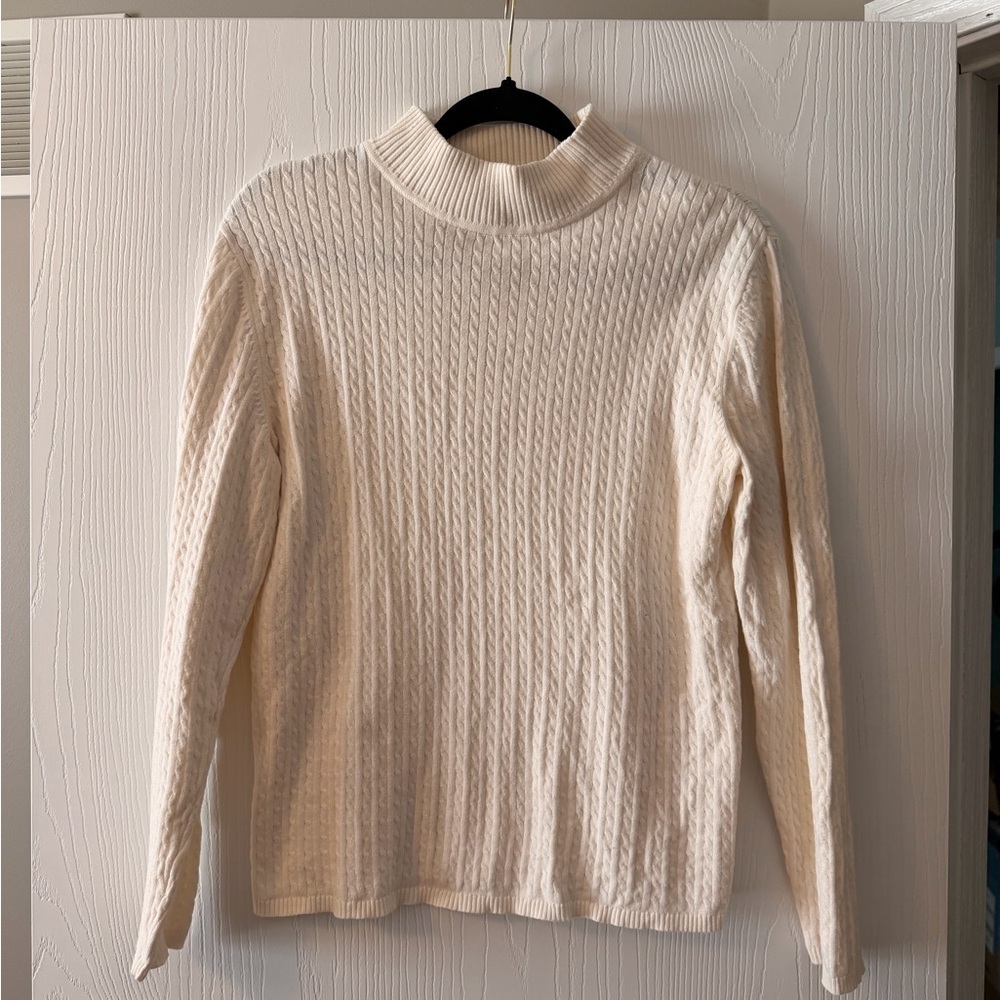 Karen Scott | Cream Cable Knit Mock Neck Sweater